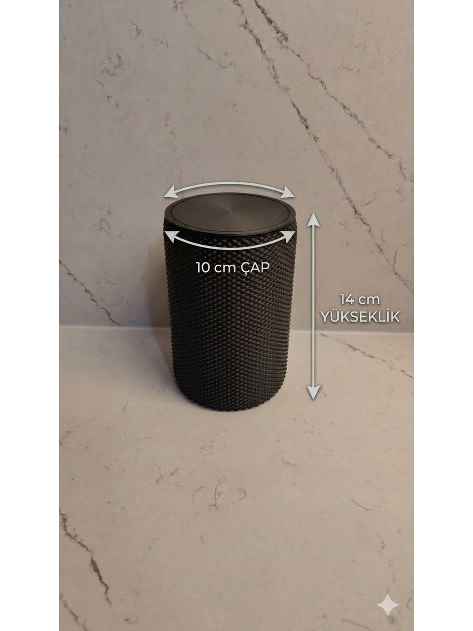 Döner Kapaklı Masaüstü Mini Çöp Kovası - 14 cm - SİYAH
