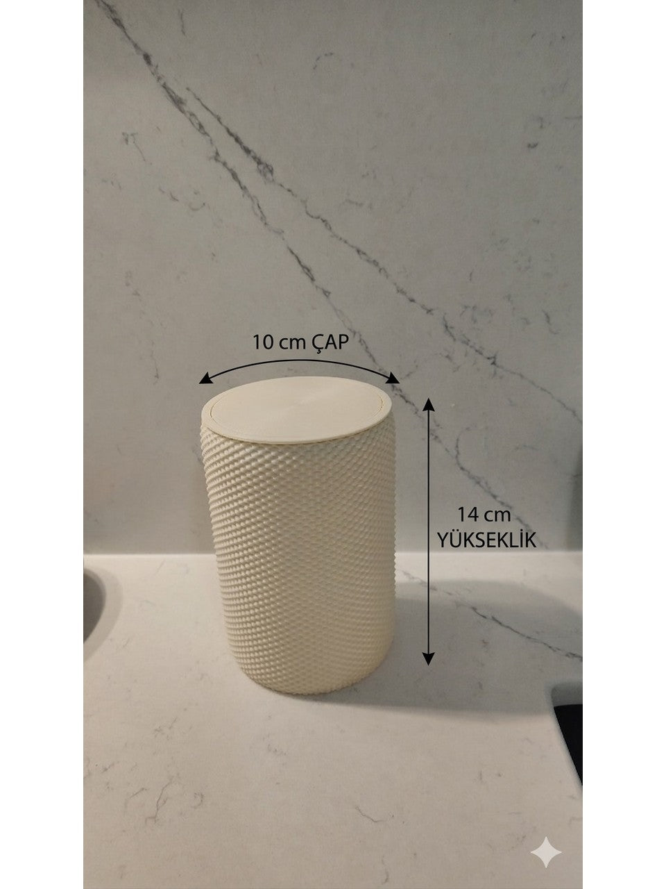 Döner Kapaklı Masaüstü Mini Çöp Kovası - 14 cm - BEJ