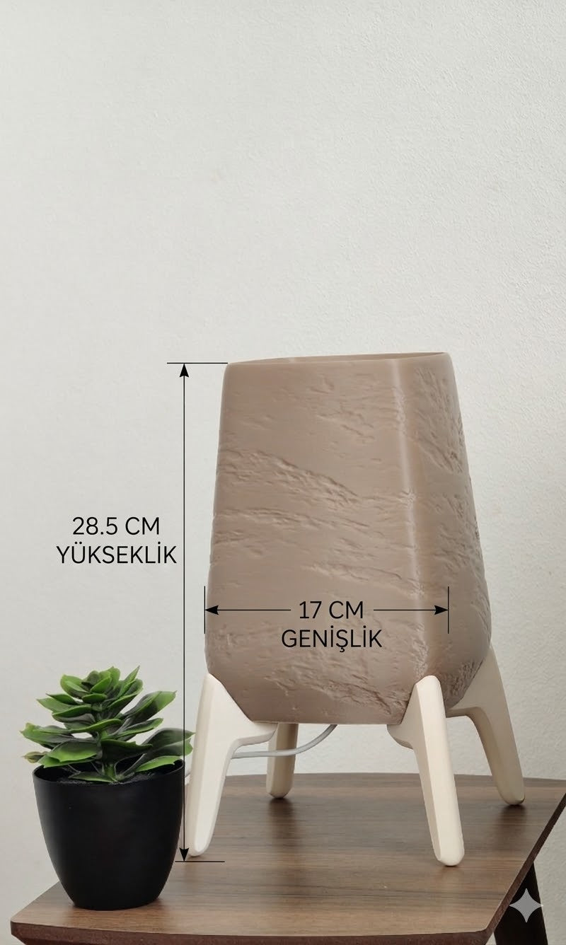Taş Desenli 4ayaklı Dekoratif Masaüstü Abajur